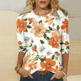 thumbnail image 3 of JTZGDY Womens 3/4 Sleeve Tops Dressy Casual Floral Printed Summer Oversized Crewneck Tunic Blouse Lightweight Relaxed Fit Cozy Pullover T-Shirts Multicolor#10 L, 3 of 6