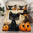 thumbnail image 2 of jejeloiu Horror Pumpkin Twin Sheet Sets,Halloween Theme Twin Fitted Sheet,Black Cat Flat Sheet For Boys Girls,Breathable Home Decor,3-Piece, 2 of 7