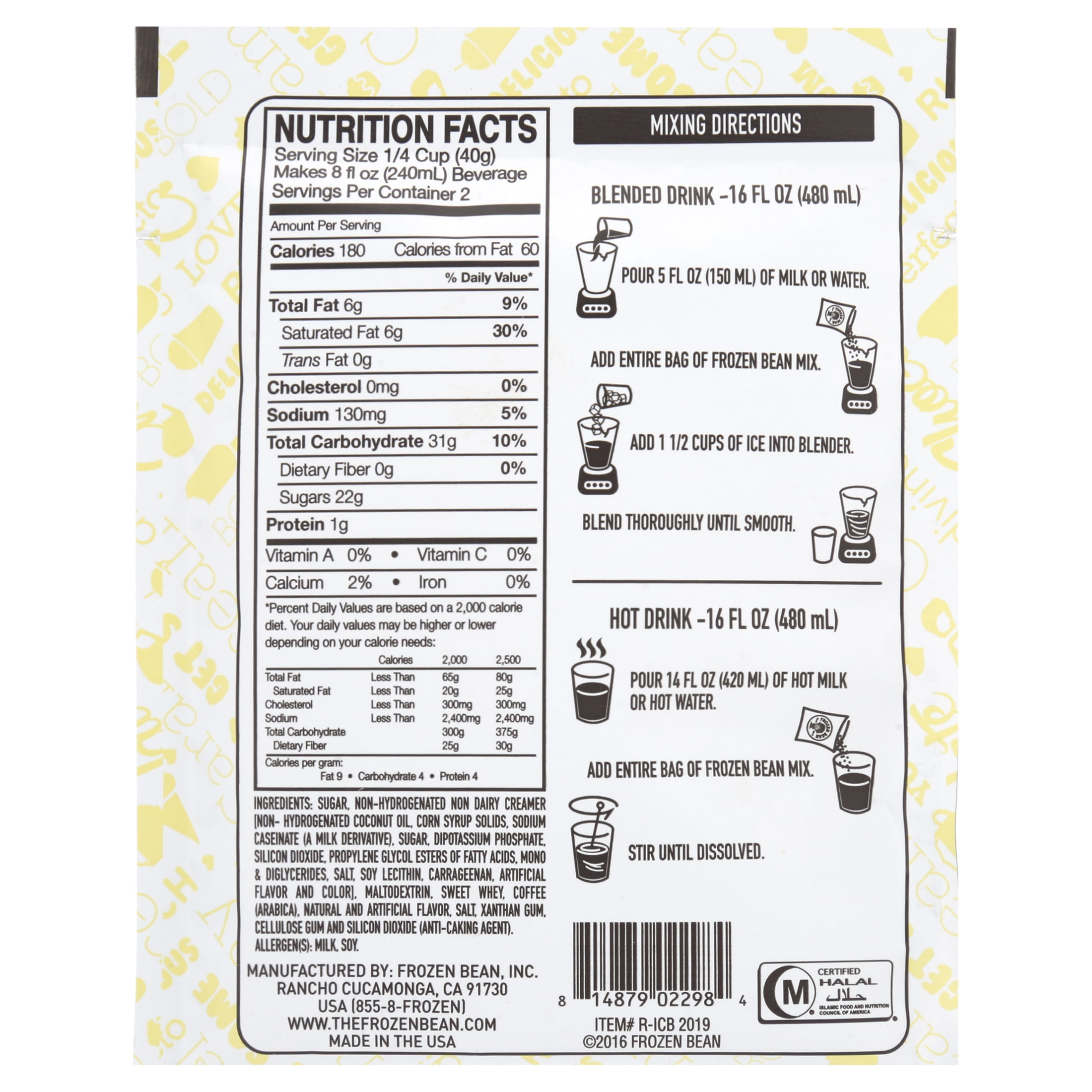 FrOzen Bean Drink Mix, Vanilla, 2.8 Oz, 1 Count