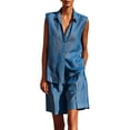 thumbnail image 2 of Mifsaly Summer Short Sets for Women Sleeveless Button Up Shirts and Loose Shorts with Pockets Lightweight Textured Casual Travel Vacation Matching Lounge Outfits Blue,XXL, 2 of 8