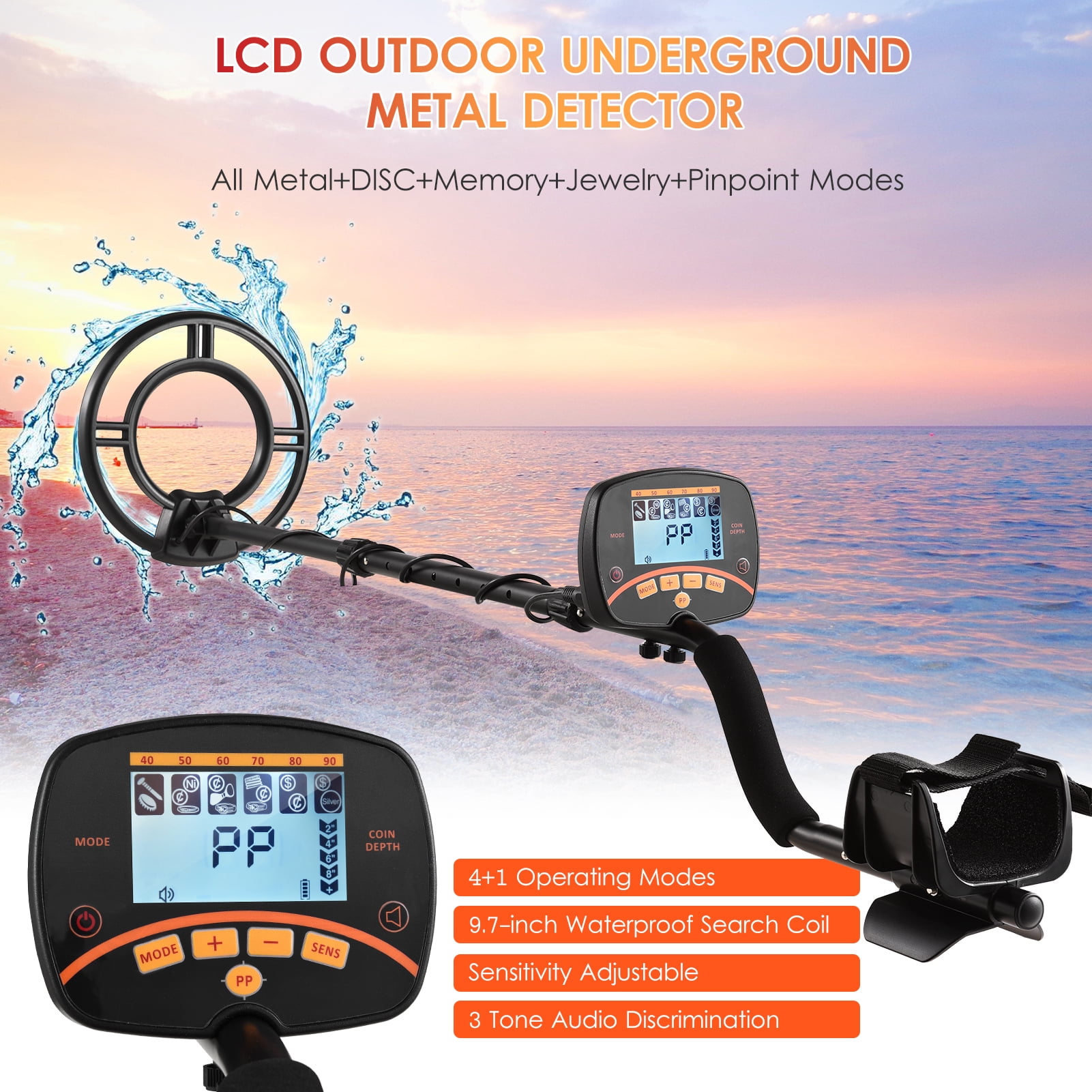 3.35-inch LCD Outdoor Metal Finder Underground Metal Detector Treasure Finder Handheld Gold Digger  Sensitivity Adjustable With All Metal+DISC+Memory+Jewelry+Pinpoint Mode