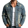 thumbnail image 2 of Zynoxe Men's Denim Jacket with Pockets Classic Lapel Collar Button Down Jean Jacket Oversized Long Sleeve Distressed Ripped Jacket Stylish Solid Color Streetwear Workwear Jacket for Men M, 2 of 8