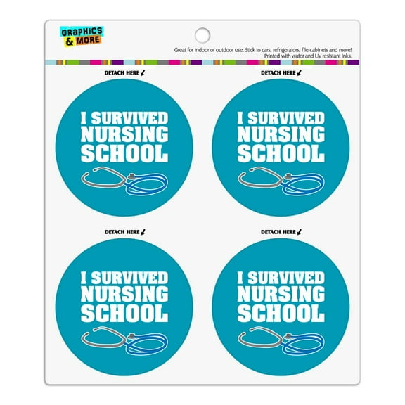 I Survived Nursing School Stethoscope RN Refrigerator Fridge Locker Vinyl Circle Magnet Set