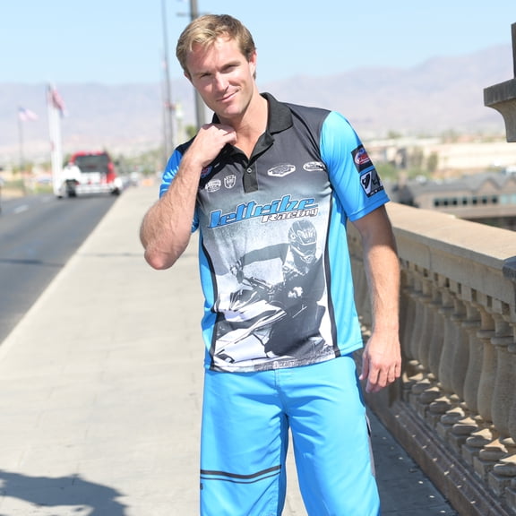 Team Rider Pit Shirt | Blue/Grey | Crew Team Polo Style (Small)