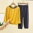 thumbnail image 2 of Modal Pajamas Kids Boys Solid Color 2 Piece Set Outfit Casual Crewneck Long Sleeve Shirt Pants Spring Pajama Sets Home Wear Clothes Little Sleepwear Pajamas Yellow 6-7 Years, 2 of 4