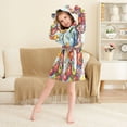 thumbnail image 3 of FORMRS Niños Bathrobe Unisex Hooded Robe Soft Plush Pajamas Sleepwear, Size 4-6T, Blue Floral Tomatoes, 3 of 7