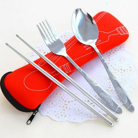 

SunSunrise 3 Pcs Fork Spoon Chopsticks Travel Stainless Steel Cutlery Portable Camping Bag