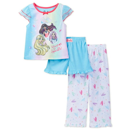 Barbie Love to Sparkle 3-Piece Toddler Girls Pajama, Sleepwear Set ...