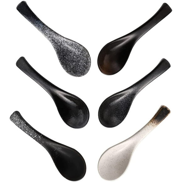 Lonbiaci 6pcs Ceramic Soup Spoon Retro Soup Spoons Scoop Japanese Rice Spoon Asian Chinese Serving Spoons Appetizer Tableware for Home Kitchen (Mixed Color)
