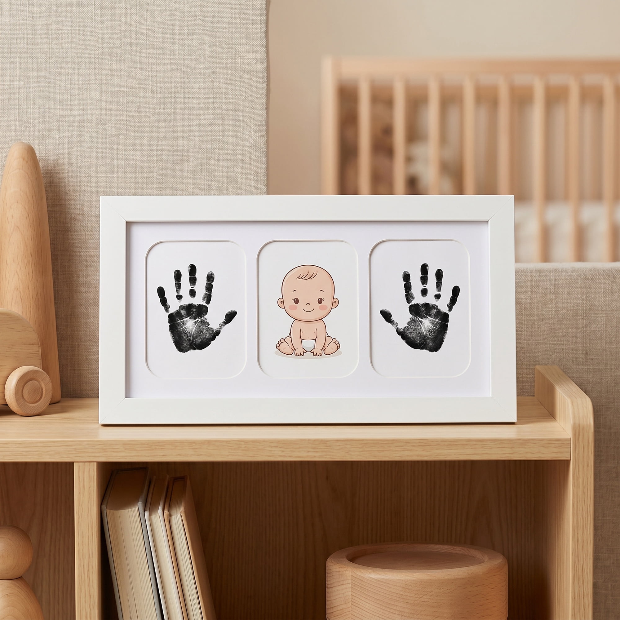 REGALWOVEN Baby Hand and Footprint Makers Clay Kit, 3-Opening Wood Keepsake Picture Frame, Girl Shower Gifts White 3Pcs 4" x 6"