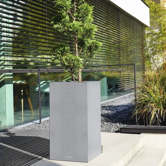 CANTO Stone High 30 Stone Grey, Self-Watering Tall Planter, H22 L11.8 W11.8 in