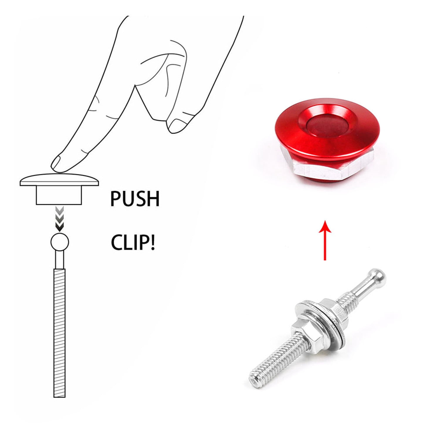 LOUVEROLA 2pcs Push Button Quick Release Hood Pins Bonnet Lock Clip Latch Bumper Universal-Red