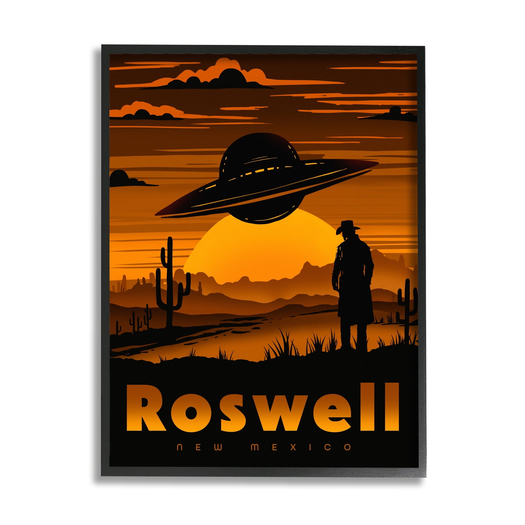 Stupell Industries Roswell NEW Mexico UFO Silhouette Travel & Places Painting Gray Framed Art Print Wall Art