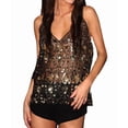 thumbnail image 2 of Women Semi See Through Sparkly Tank Top Sleeveless V Neck Floral Sequin Camisole Outfits L, 2 of 8