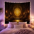 thumbnail image 2 of Golden Portal in a Dark Ancient Vaulted Library, Mystical Fantasy for Book Lovers, Arcane Knowledge Decor, Halloween Gift, Tapestry Wall Hanging for Study Room and Den, 2 of 7