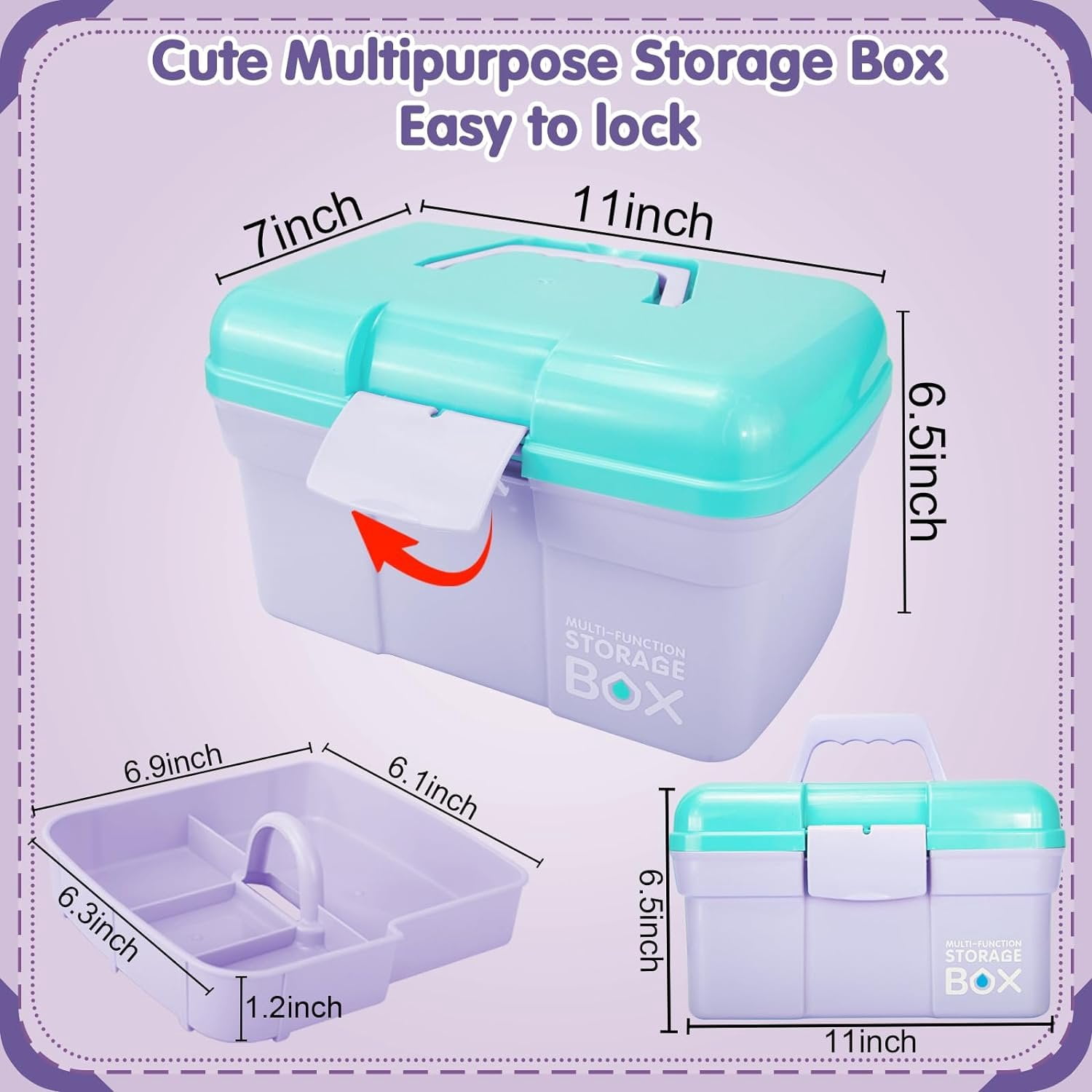 11in Mutipurpose Storage Box Organizer with Removable Tray, Portable Small Craft Organizer with Handle, Plastic Clear Tool Box Art Case for Makeup, Sewing, , Hair Accessories ( Blue)