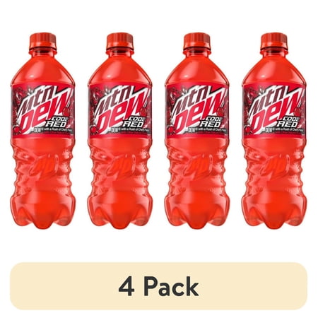 (4 pack) Mountain Dew MTN DEW Code Red Cherry Soda Beverage 20 oz. 1 Single Bottle
