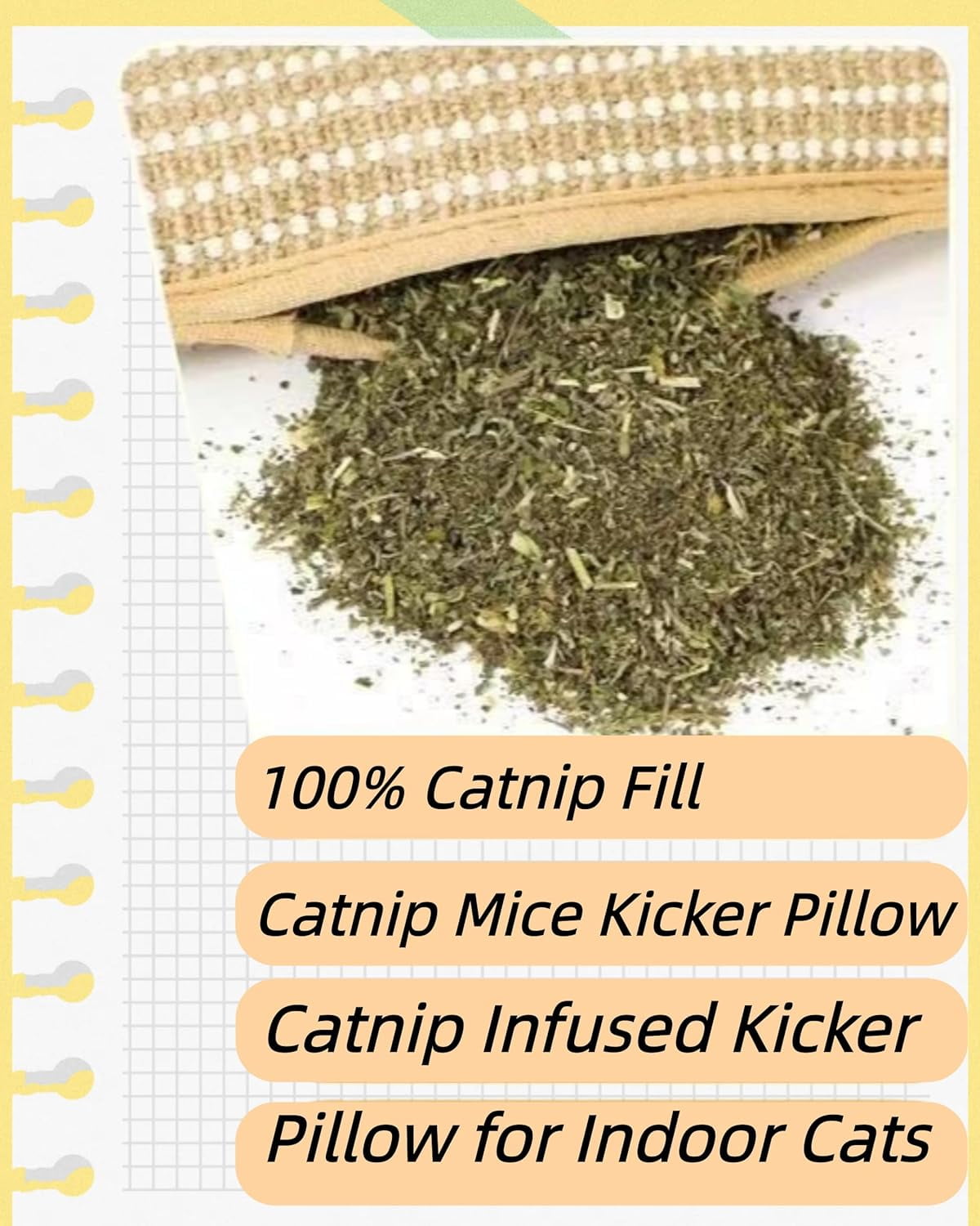 Interactive Catnip Chew Toy for Indoor Cats, 13 Inches Sisal Scratching Pad & Catnip Pillow, Natural Kicker Toys for Anxiety Relief, Chew-Resistant Play Mat