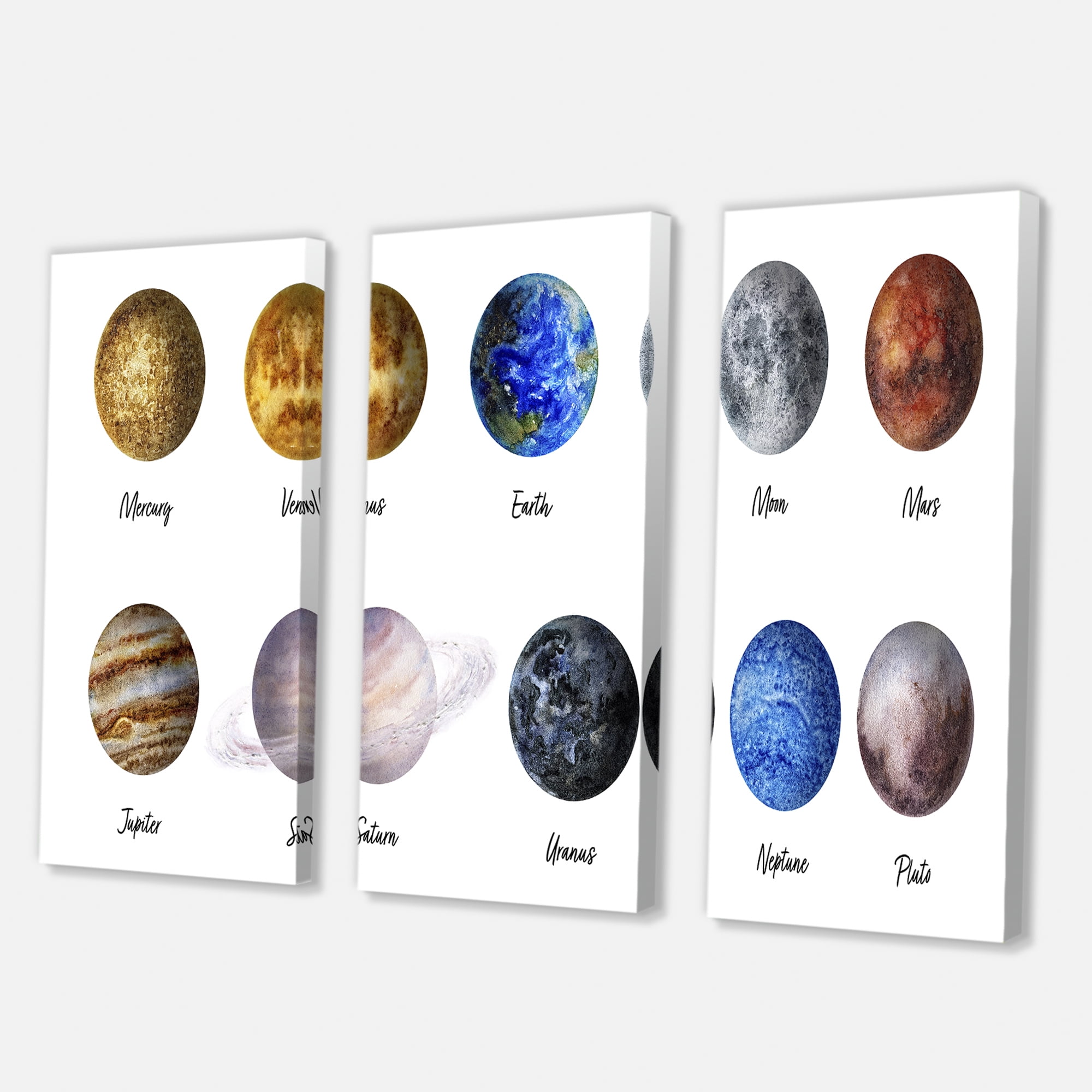 Designart ' All Planets United On White ' Modern Canvas Wall Art Print