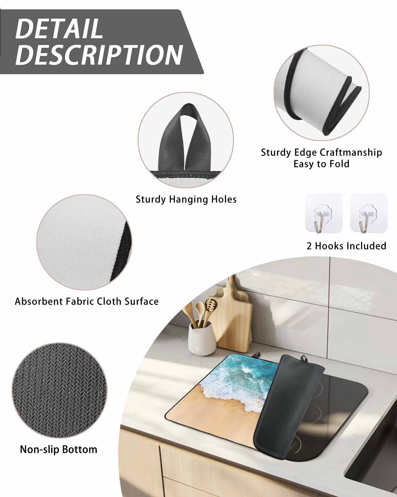 Stove Top Covers for Electric Stove 24x21 Inches, Teal Ocean Waves Heat Insulation Fireproof Glass Cooktop Protector, Summer Beach Coastal Nautical Multipurpose Countertop Stovetop Cover for Kitchen