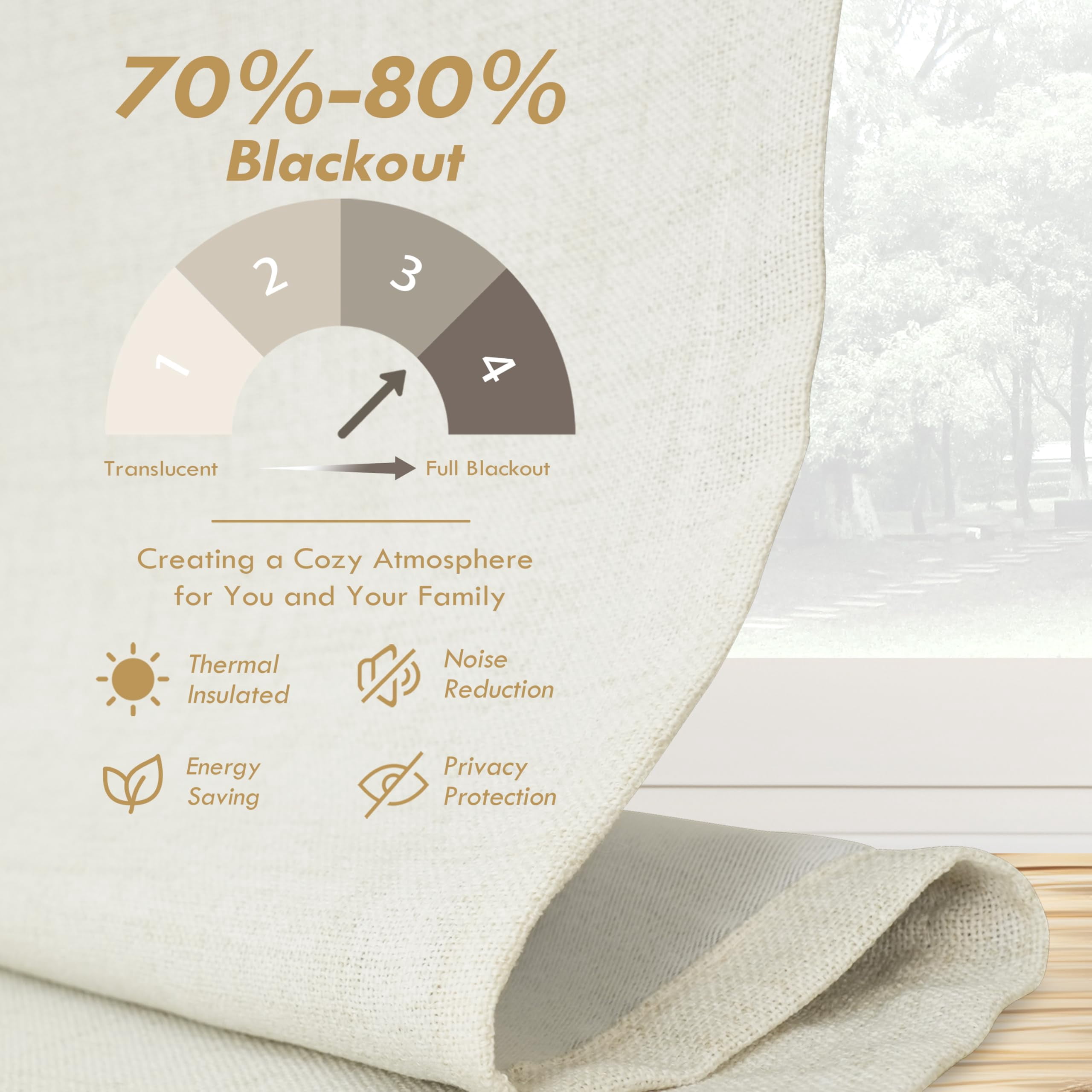 DriftAway Double Layer Linen Blackout Tie Up Curtains Thermal Insulated Fully Lined Balloon Roman Shade Bathroom Window Adjustable Rod Pocket for Small Window 45 Inch by 63 Inch Ivory Cream