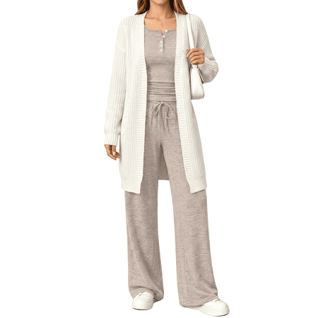 UVN Two Piece Sets for Women Fall Long Sleeve Ruched Tops and Wide Leg Pants Outfits Ladies Fashion Casual Lounge Sets