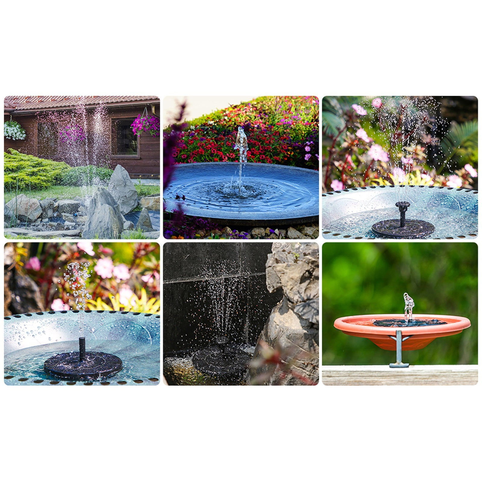 (Clearance) pdqouc Solar Bird Bath Fountain with 6 Nozzles, Solar Fountain Pump for Bird Bath with Brackets, Solar Powered Floating Water Fountain Pump for Bird Bath, Ponds, Garden, Fish Tank Decor