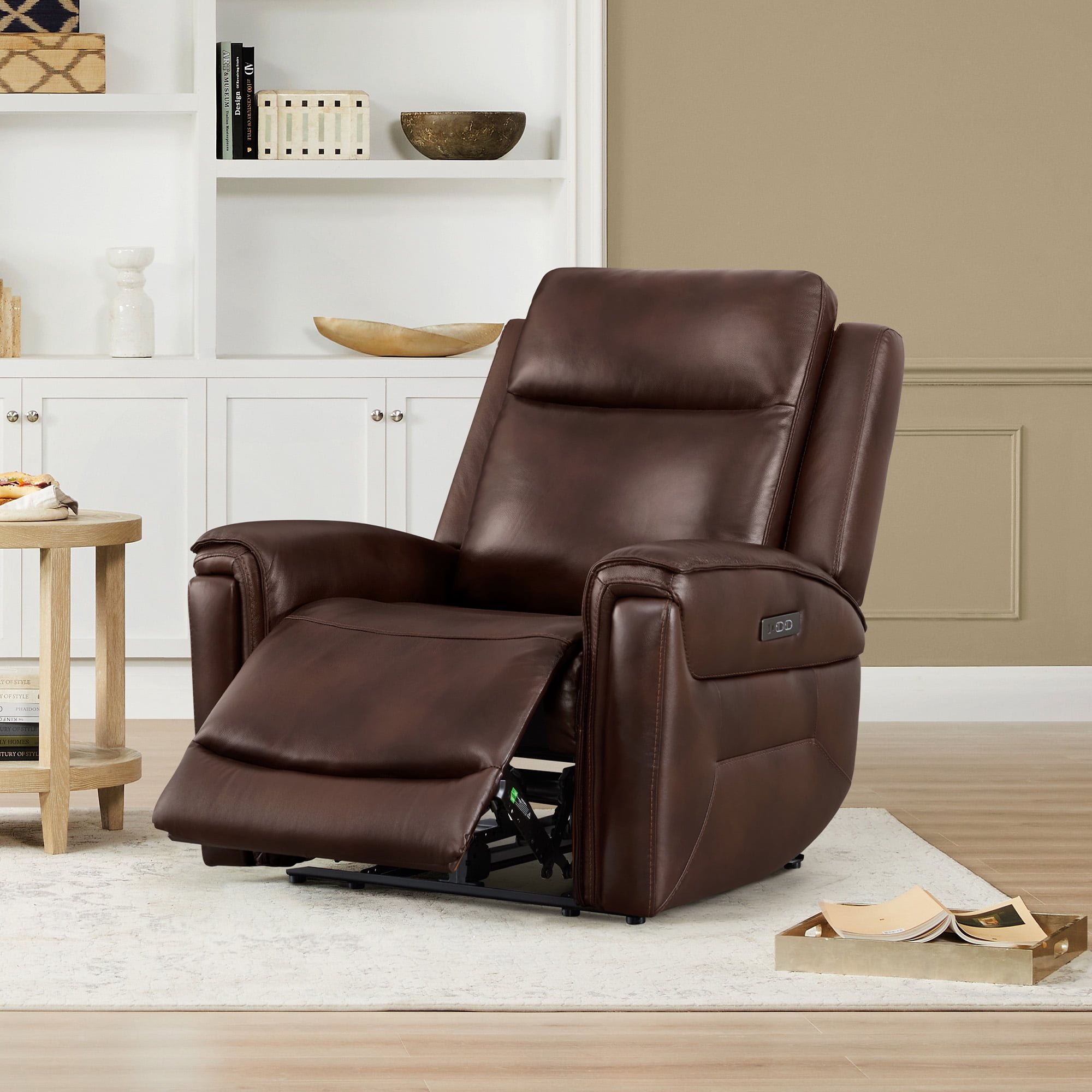 ReNest Dual Motor Power Recliner with Super Zero-Gravity Mode, Top-Grain Leather, USB and Type-C Charging,Cognac