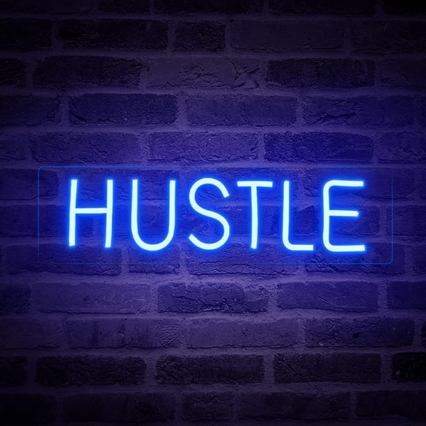 Letrero de neón Hustle para decoración de pared – Letrero de neón LED grande de 19,7 x 5 pulgadas, letrero USB Cool Gym para decoración de arte de oficina, alcantarilla, sala de juegos (azul)