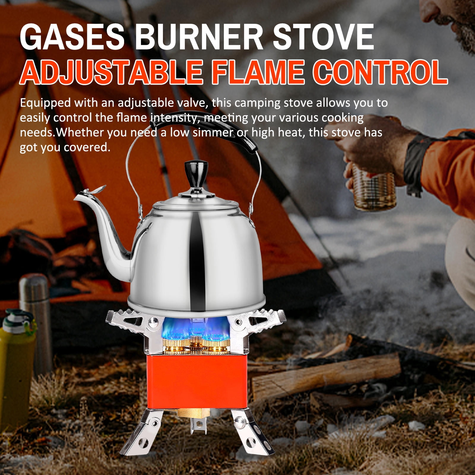 Suodoka 6800W 3-Core Portable Camping Stove with Adjustable Valve, Foldable Stand, High-Power Gas Burner – Ideal for Backpacking, Hiking & Picnics