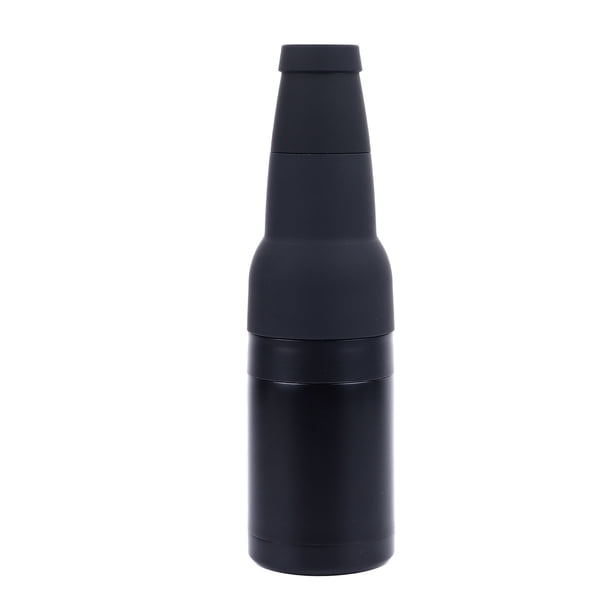 Aislador de botellas de cerveza 3 en 1 de 12 oz Enfriador de botellas y latas de cerveza de acero inoxidable negro con abridor de botellas de cerveza para cerveza helada