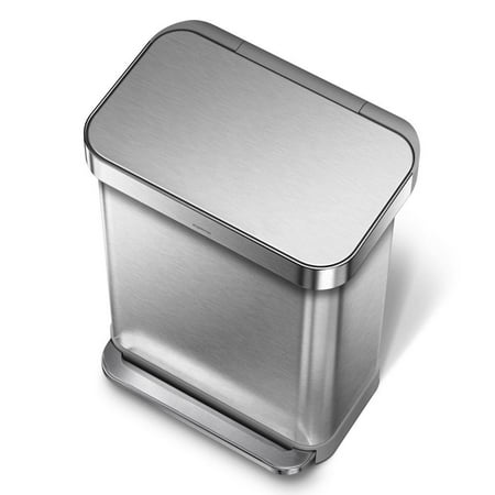 simplehuman 58 Liter Dual Compartment Rectangular Sensor Can with Voice and Motion Control, Brushed Stainless Steel - Brushed Stainless Steel
