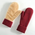 thumbnail image 2 of ZQUUVOU Winter Warm Mittens for Women Men Soft Faux Fur Lined Mittens Elastic Cuff Stretchy Knit Gloves Cold Weather Red, 2 of 5