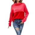 thumbnail image 2 of Jjayotai Women's Oversized Batwing Sweaters, 2024 Fall Outfits Crewneck Colorblock Ribbed Knit Trendy Pullover Tops Red M, 2 of 7