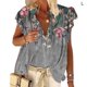 thumbnail image 3 of Jumpingount Camiseta de mujer Blusa informal de playa de manga corta con estampado bohemio Prendas para la parte del cuerpo Gris L Jumpingount AP002040-03, 3 of 4