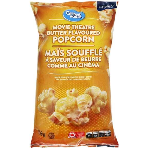 Great Value Movie Theatre Butter Flavoured Popcorn, 150 g