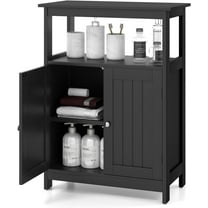 YANG2 Bathroom Storage Cabinet, Freestanding Floor Organizer with 2 Doors & 1 Adjustable Shelf, Modern Home Bathroom Furniture for Living Room Entryway Kitchen-Cabinet-Black