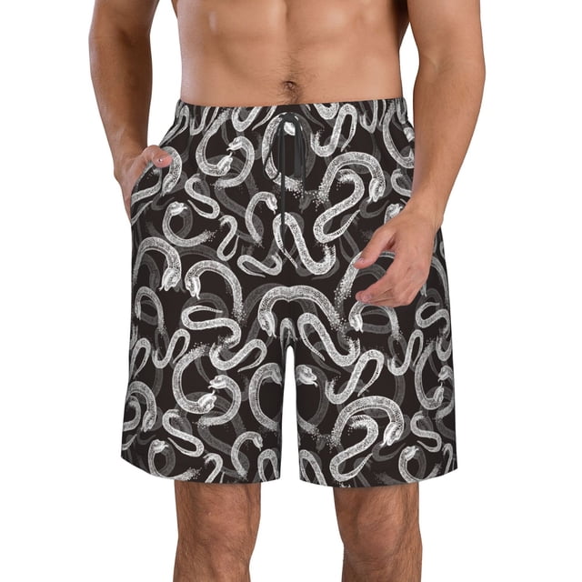 Fotbe Hand Drawn Snake Trajes de Baño Estampados para Hombre, Shorts de Verano de Secado Rápido, Ropa de Playa, Bañadores-XX-Large