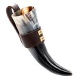 thumbnail image 2 of Mythrojan Viking Drinking Horn Mug with Brown Leather Holder and Canvas Bag Renaissance Mead Ale Wine Beer Drinking Cup - 8.45 oz, 2 of 5
