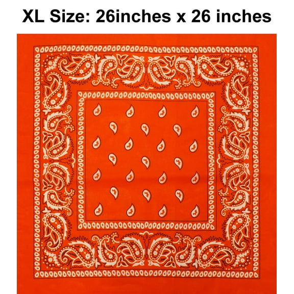 Orange Paisley Design XL 26 X 26 Cotton Scarf Bandana