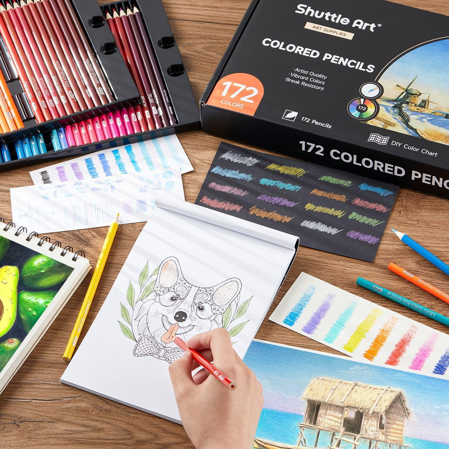 172 Colored Pencils, Shuttle Art Soft Core Color Pencil Set for Adult Coloring Books Artist Drawing Sketching Crafting