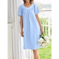 thumbnail image 3 of Avidlove Cotton Nightgowns for Women with Pocekts Short Sleeve House Dress Embroidered Neckline Night Gown Sleepwear Pleated Lounge Mumu Dress, 3 of 5