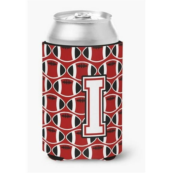 Letter I Football Cardinal & White Can or Bottle Hugger