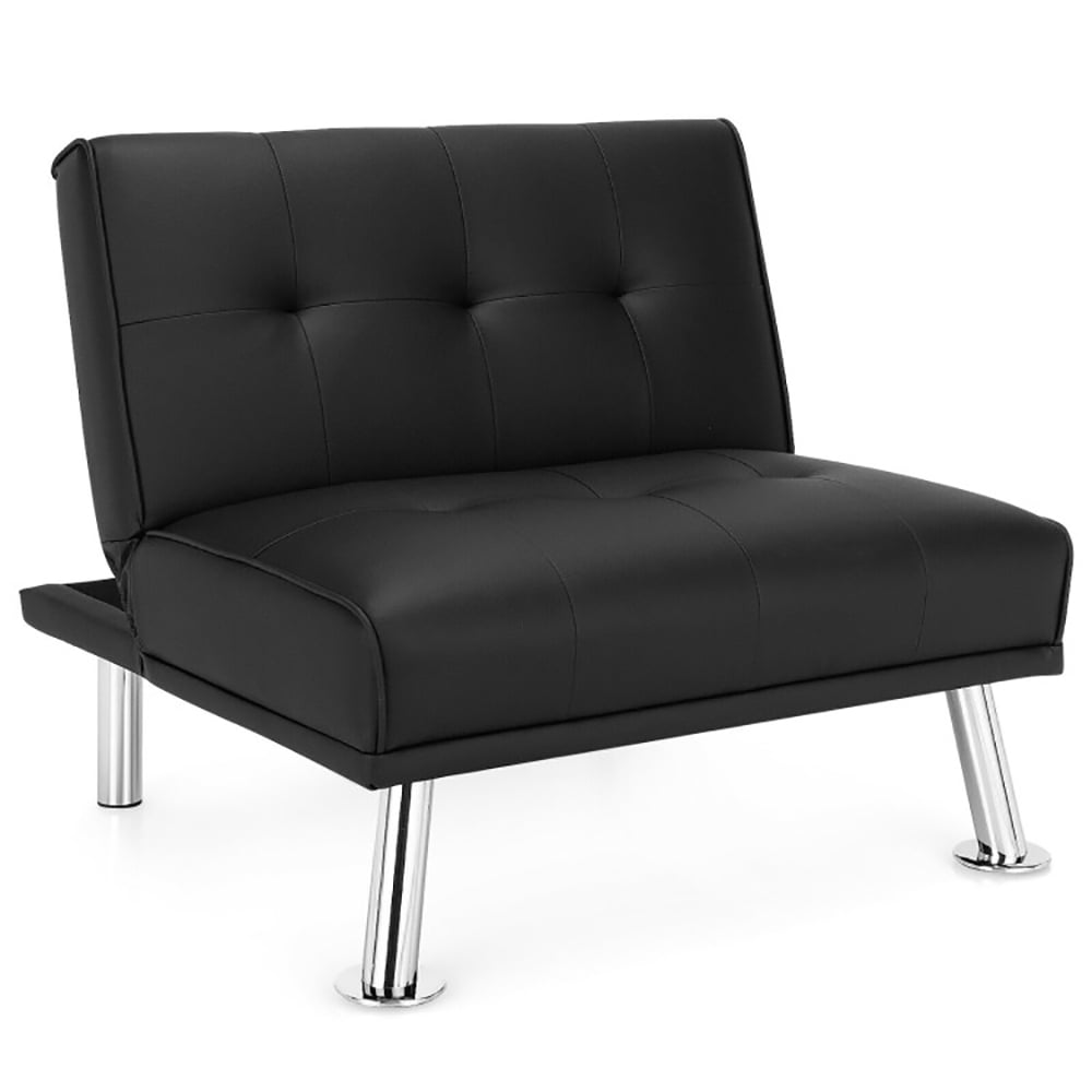 Finihen Folding PU Leather Sofa Couch, Leather Couch, Folding PU Leather Single Sofa with Metal Legs and Adjustable Backrest, for Living Room, Bedroom, Black Finihen Folding PU Leather Sofa Couch, Leather Couch, Folding PU Leather Single Sofa with Metal Legs and Adjustable Backrest, for Living Room, Bedroom, Black