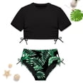 thumbnail image 2 of YDFCWXW Girls Swimsuits Short Sleeve Bathing Suit Solid 2 Piece Drawstring Swimwear (Black, 11-12 Years), 2 of 5