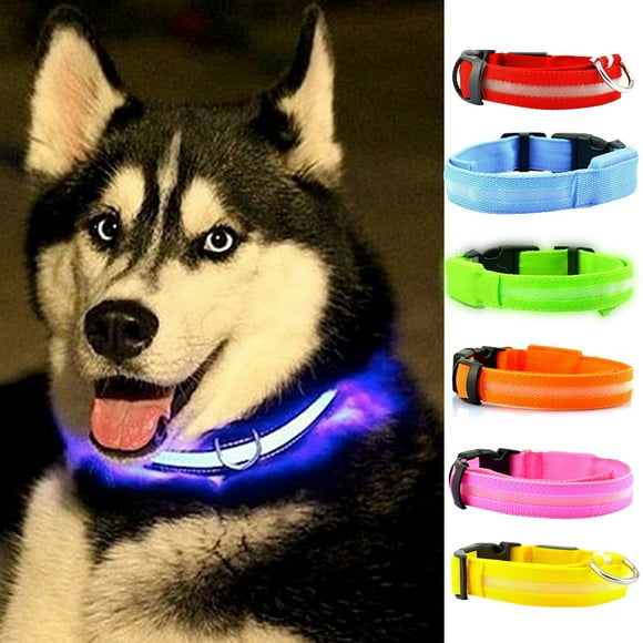 6Pcs Led Dog Collar,Light Up Flashing Nylon Dog Collars with LED Light Bar,Adjustable Illuminated Glow in The Dark Dog and Cat Collars