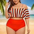 thumbnail image 2 of Women‘S Plus Size Bikini Sexy Split Swimsuit High Waist Striped Ruffle, 2 of 9