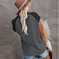 thumbnail image 3 of Pompotops Womens Solid Color Splicing Pockets Round Neck Casual Short Sleeves Tops, 3 of 8