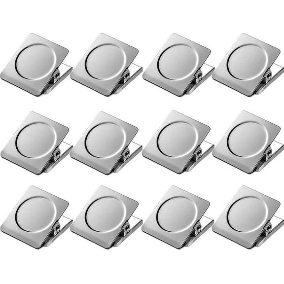 Strong Magnetic Force Heavy Duty Magnetic Clips, Durable and Rust Resistant Silver Metal for Whiteboard Fridge (Set of 12)