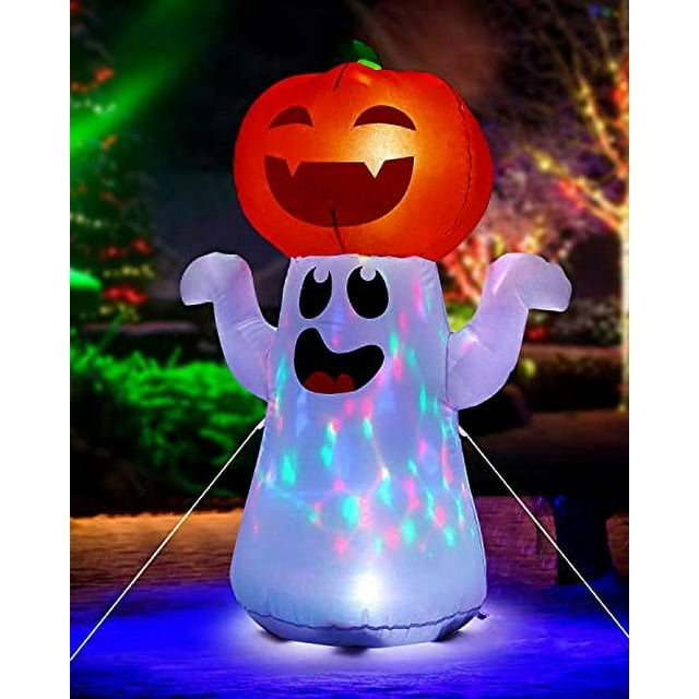 Decoraciones Inflables de Halloween de 5 Pies de Zukakii con Calabaza Fantasma y Luces LED Mágicas